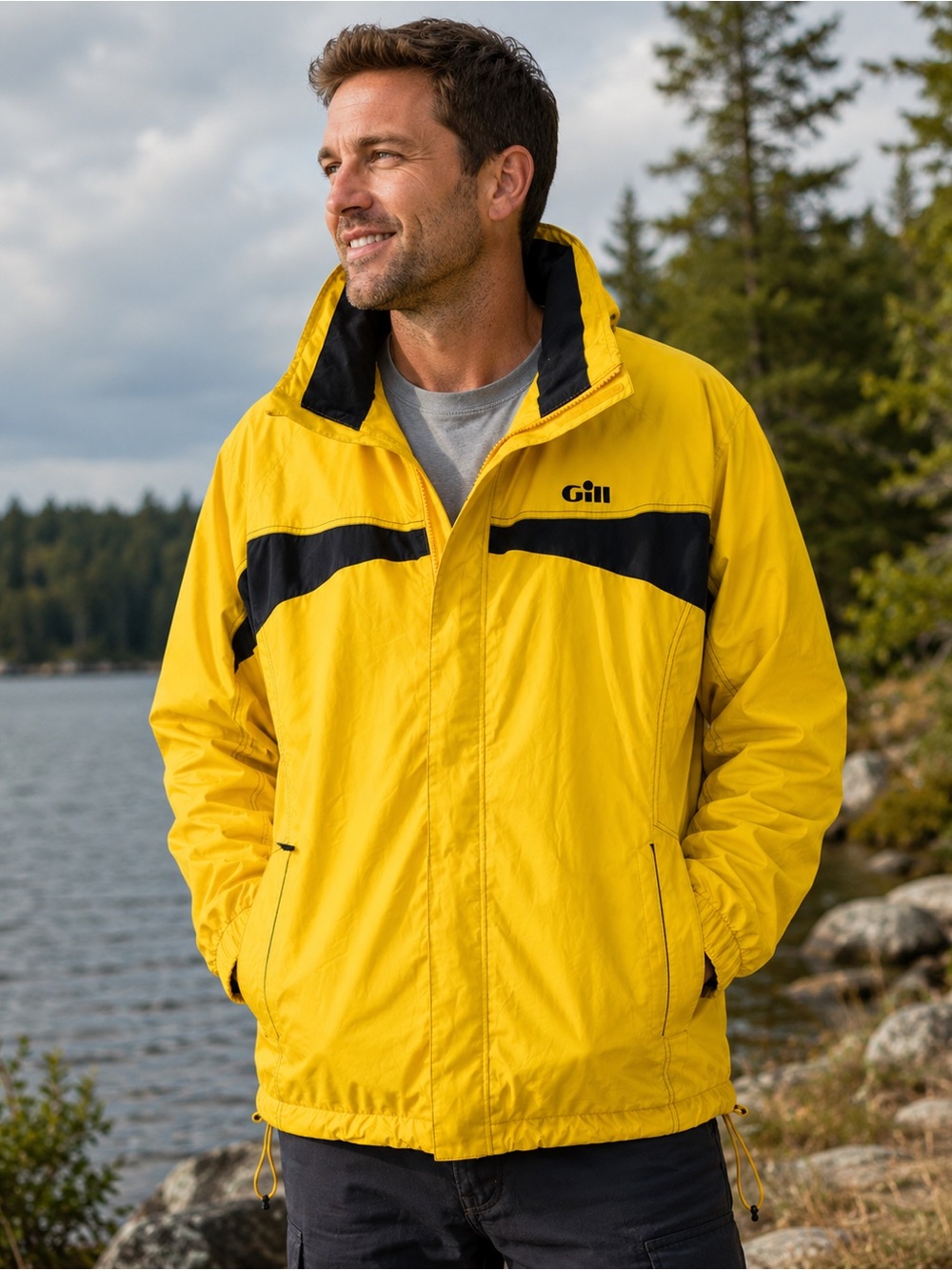Gill IN3 Inshore Lite Sailing Jacket XXL Yellow Waterproof Hooded Rain Coat
